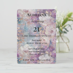 Invitation Or Purple Blanc Flore Éperche Anniversaire