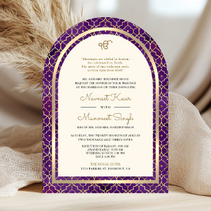 Invitation Or Purpure Marocain Code QR Mariage d'Architecture