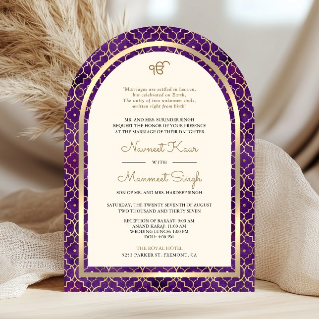 Invitation Or Purpure Marocain Code QR Mariage d'Architecture (Créateur téléchargé)