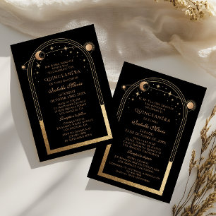 Invitation Or Quinceañera Bililingue Céleste en Or Noir