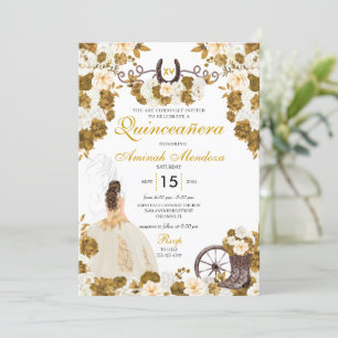 Invitation Or Quinceañera Charro Cowgirl en Or et Ivoire Occi