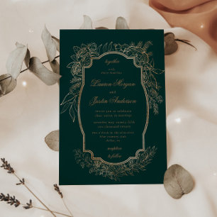 Invitation Or Romantique Floral Mariage traditionnel
