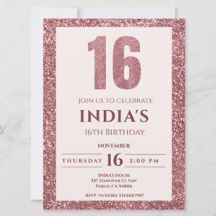 Invitation or rose 16e anniversaire