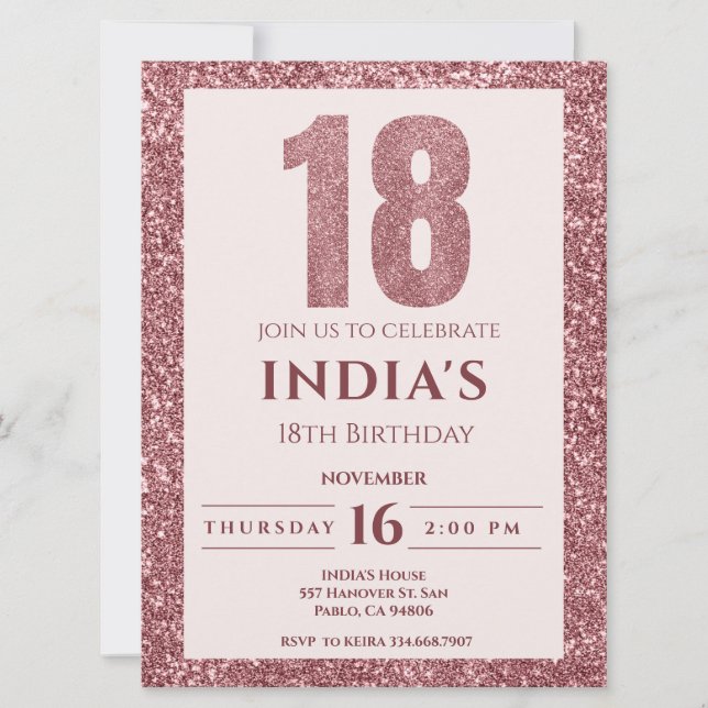 Invitation or rose 18e anniversaire (Devant)
