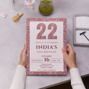 Invitation or rose 22e anniversaire