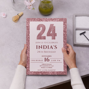 Invitation or rose 24e anniversaire