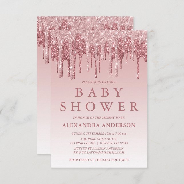 Invitation Or Rose | Baby shower de Parties scintillant à éti (Devant / Derrière)