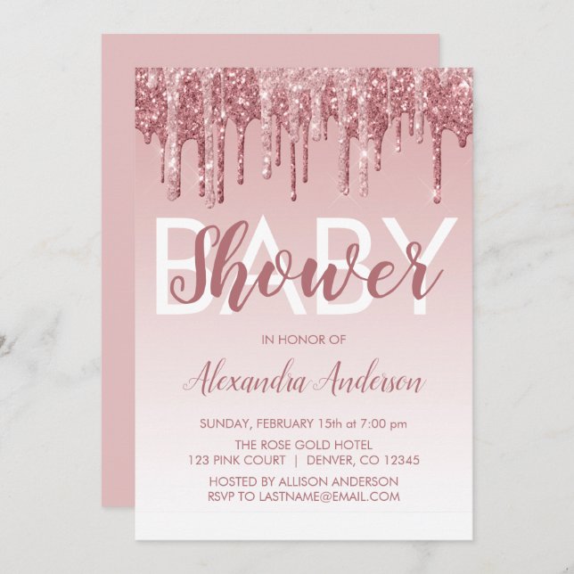 Invitation Or Rose | Baby shower de Parties scintillant à éti (Devant / Derrière)