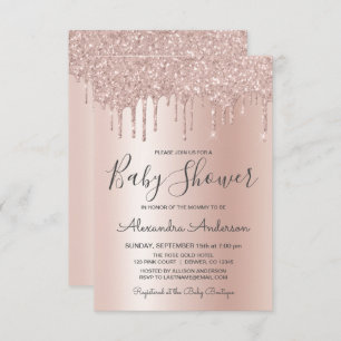 Invitation Or Rose Baby shower d'huile à Parties scintillan