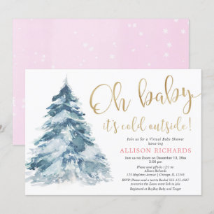 Invitation Or rose baby shower virtuel il fait froid dehors