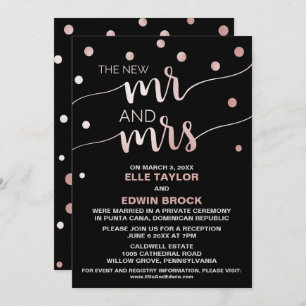 Invitation Or rose et noir Réception Glam Elopement