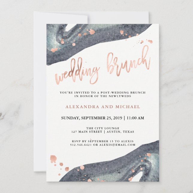 Invitation Or Rose Faux| Gray Geode Post Mariage Brunch (Devant)