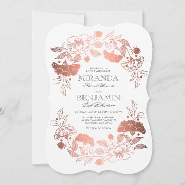 Invitation Or Rose | Floral Elegant et simple Mariage (Devant)