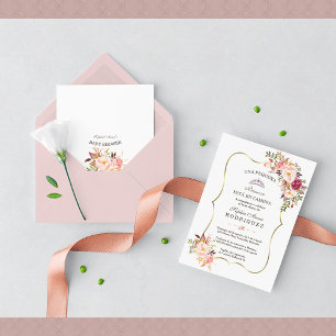 Invitation Or rose Floral Invitación de Baby shower