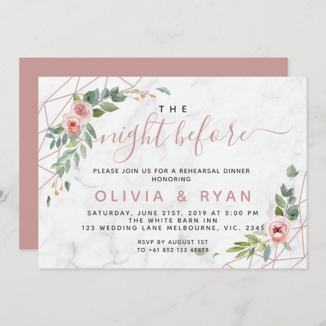 Invitation or rose géométrique la nuit avant l'invitation (Devant / Derrière)