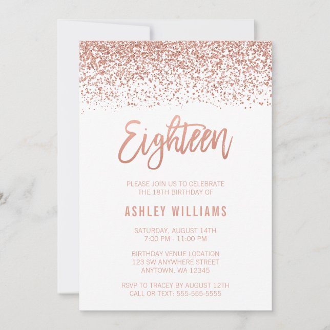 Invitation Or rose gold moderne fausse 18e anniversaire (Devant)