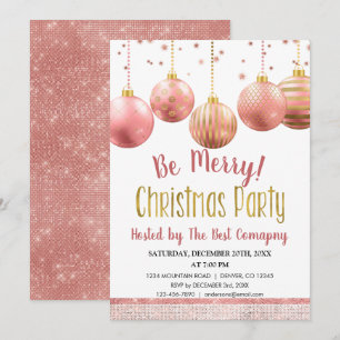 Invitation or rose Noël Fête d'entreprise d'hiver