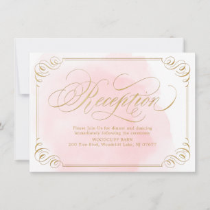 Invitation Or rose pâle élégante calligraphie vintage récepti