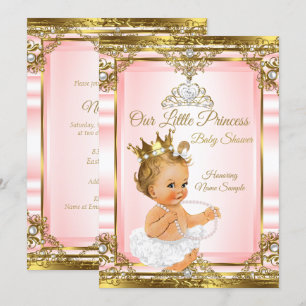Invitation Or rose perle blanche baptême princesse blonde