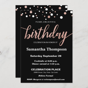 Invitation Or rose, points, manuscrit d'anniversaire sur le