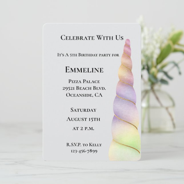 Invitation Or rose pourpre Lime Unicorne Anniversaire (Debout devant)