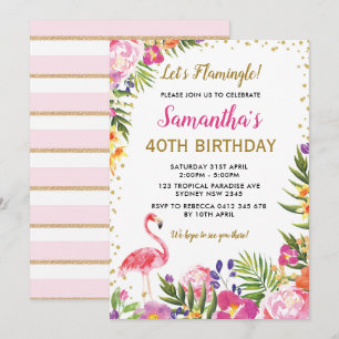 Invitation Or rose tropical floral de fête d'anniversaire de