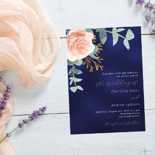 Invitation or rose vert marine bleu luxe mariage