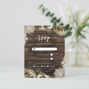 Invitation Or Roses Florales Rustique Grange Bois Mariage RSV