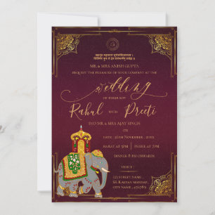 Invitation Or rouge avec Lord Ganesh Elegant Mariage indien