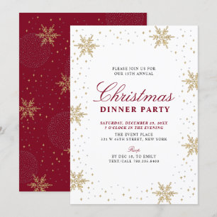Invitation Or & Rouge   Dîner de Noël Moderne et Chic