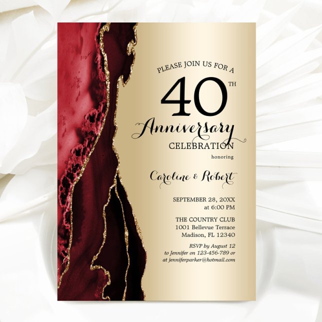 Invitation Or Rouge Élégant 40e Anniversaire (Créateur téléchargé)