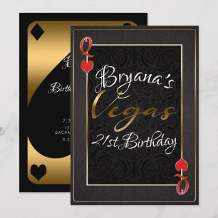 Invitation Or Rouge Noir Reine de Cœur Vegas 21ème Anniversai