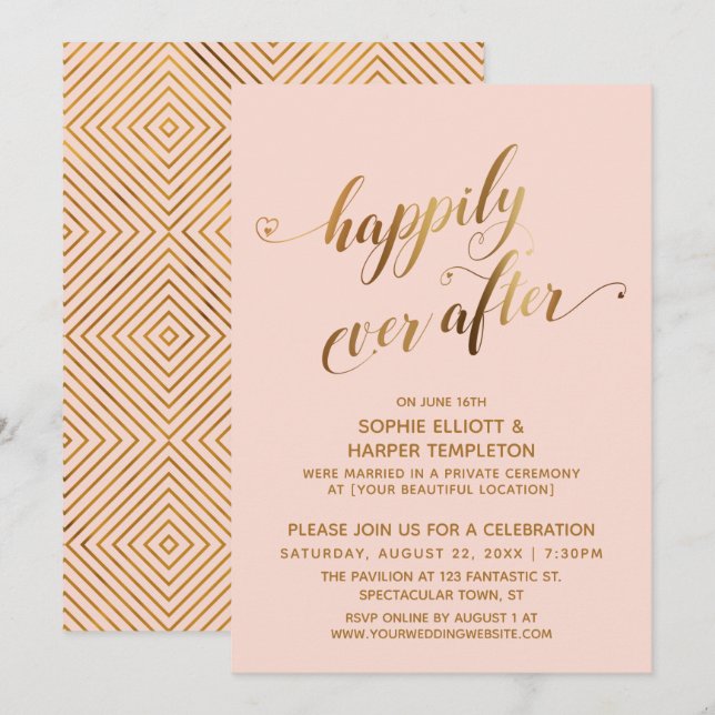 Invitation Or & Rouge Pour Toujours Après-Mariage (Devant / Derrière)