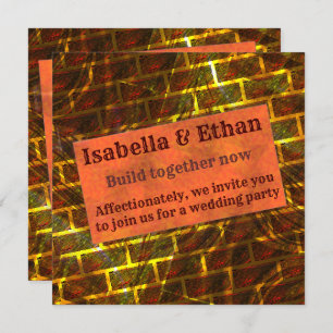 Invitation Or rouge taché, rayures, effet grille ou brique