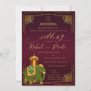 Invitation Or rouge vif avec Lord Ganesh Mariage indien