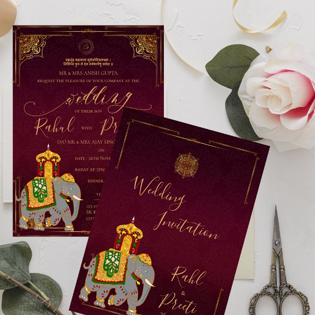Invitation Or rouge vif avec Lord Ganesh Mariage indien (Vibrant Red Gold With Lord Ganesh Indian Wedding Invitation)