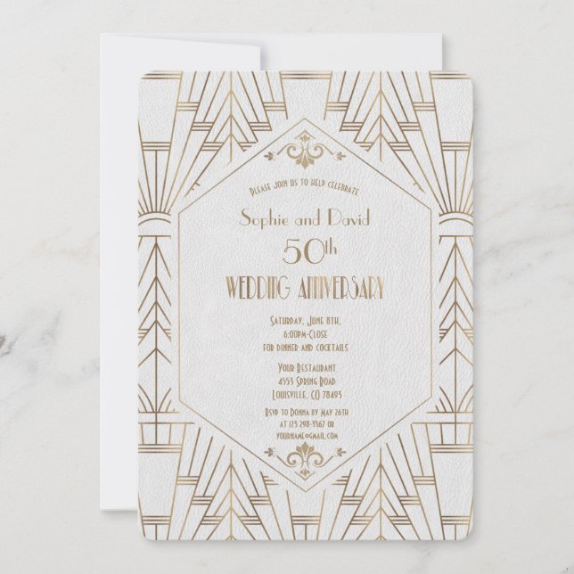 Invitation Or Royal Blanc Grande Gatsby Mariage Anniversaire (Devant)