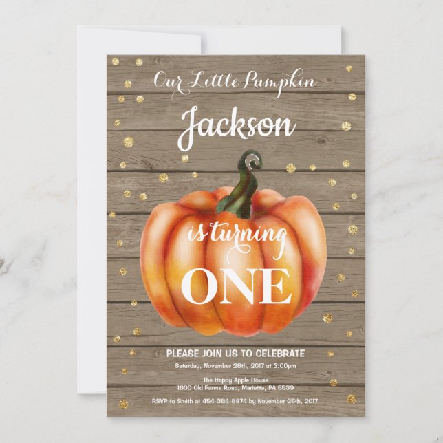 Invitation Or rustique d'invitation d'anniversaire d'automne (Devant)