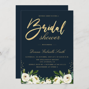Invitation or script ivoire blanc floral marine nuptiale douc