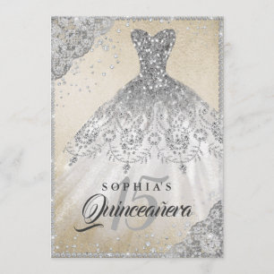 Invitation Or Silver Dentelle Diamond Étincelle Quinceanera