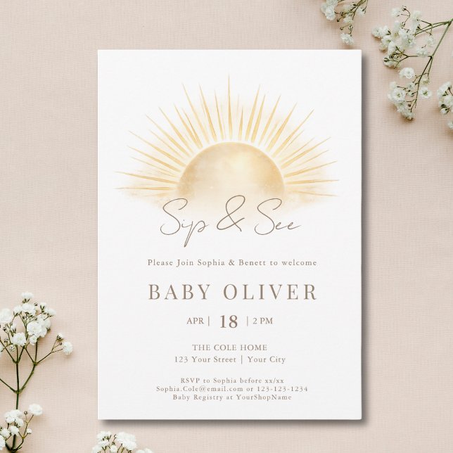 Invitation Or Simple Boho Soleil Boire et Voir (Créateur téléchargé)