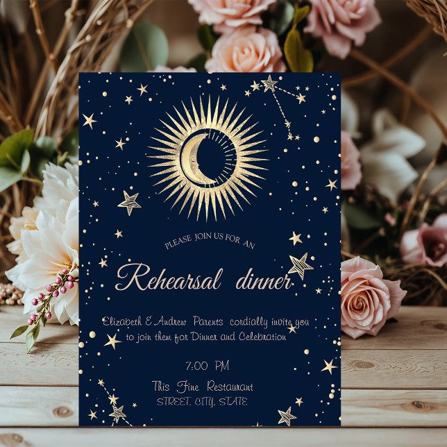 Invitation Or Soleil Céleste Et Lune Étoiles  (Créateur téléchargé)