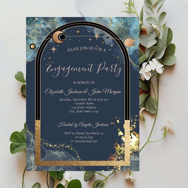 Invitation Or Soleil Céleste Et Lune Paillettes Dorées (Créateur téléchargé)
