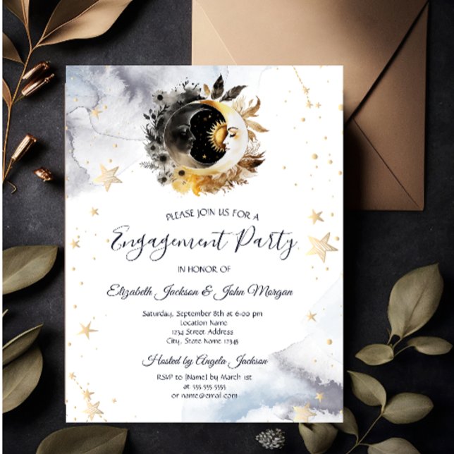 Invitation Or Soleil Céleste Fleurs de Lune et d'Étoiles (Créateur téléchargé)