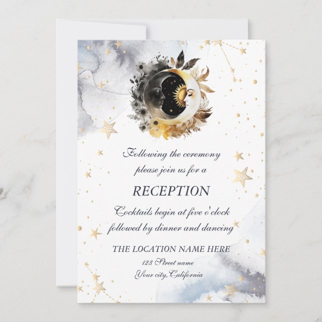 Invitation Or Soleil Céleste Fleurs de Lune et d'Étoiles (Devant)