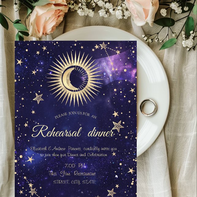 Invitation Or Soleil Céleste, Lune, Étoiles Violet (Créateur téléchargé)