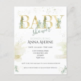 Invitation Or sophistiqué avec baby shower vert sauge