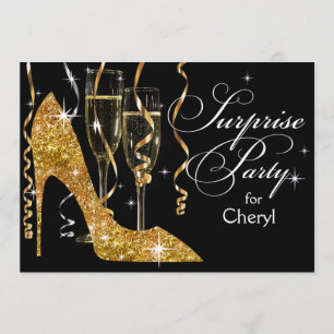 Invitation Or stylet d'anniversaire de surprise de Champagne