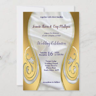 Invitation Or sur soie blanche avec splendeur tropicale