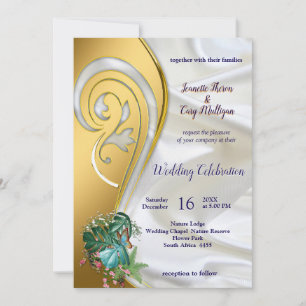 Invitation Or sur soie blanche avec splendeur tropicale